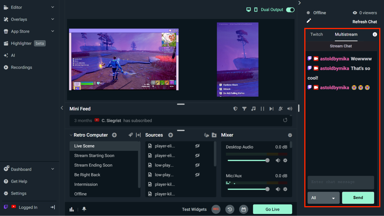 mutlchat box in streamlabs desktop application